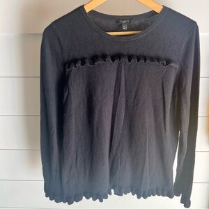 Talbots Petites Women’s Black Long Sleeve Ruffle Cotton Cashmere Top Size Large